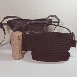 THE SAK Black Crochet handbag w/an ALDO Black faux leather Hobo & makeup pouch